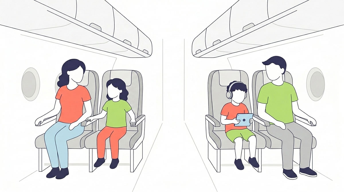 Family with a child with autism is traveling by plane