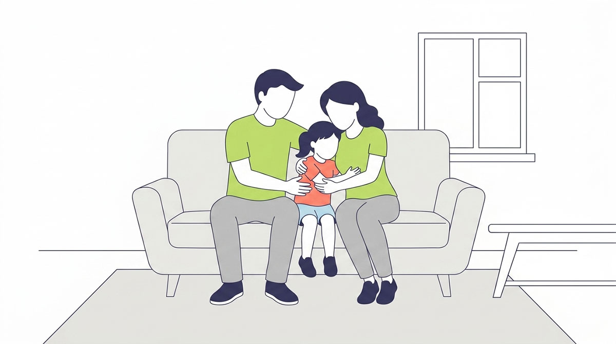 How-to-Make-Grief-Conversations-Easier-for-Children-with-Autism Mother and father comforting their daughter